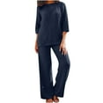 thumbnail image 2 of Aboser Womens Lounge Sets 2 Piece Outfits Casual Cotton Linen Tracksuits 3/4 Sleeve Tops and Palazzo Pants Matching Outfit, 2 of 6