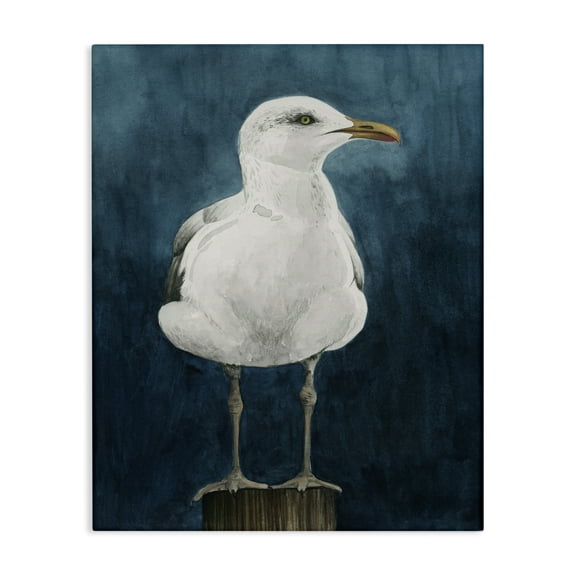 Stupell Industries Seagull Perched over Blue Animals Painting Wrapped Canvas Art Print Wall Art, 16 x 20
