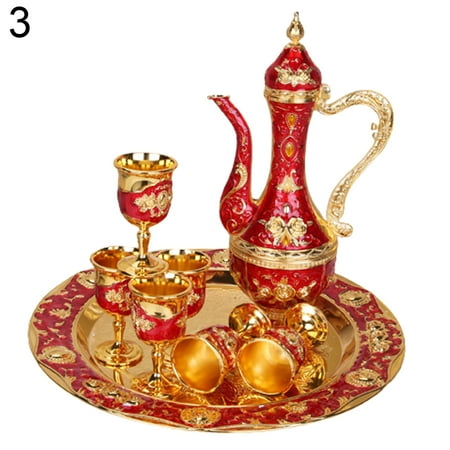 

Naturegr Durable 8Pcs/Set Retro Zinc Alloy Wine Cup Kettle Tray Kit Home Wedding Decor Container