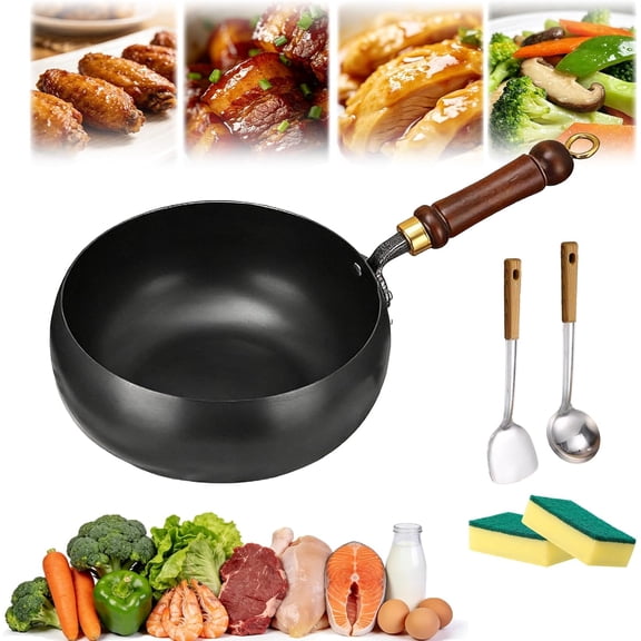 2026 Upgraded Japanese Cooking Cast Iron Pot, Japanese Cast Iron Wok, 9.5''/11'' Hand-Forged Non-Stick Iron-Pan, without Coating, for Induction, Gas & Electric Stoves (No-Lid,S: 9.5in)