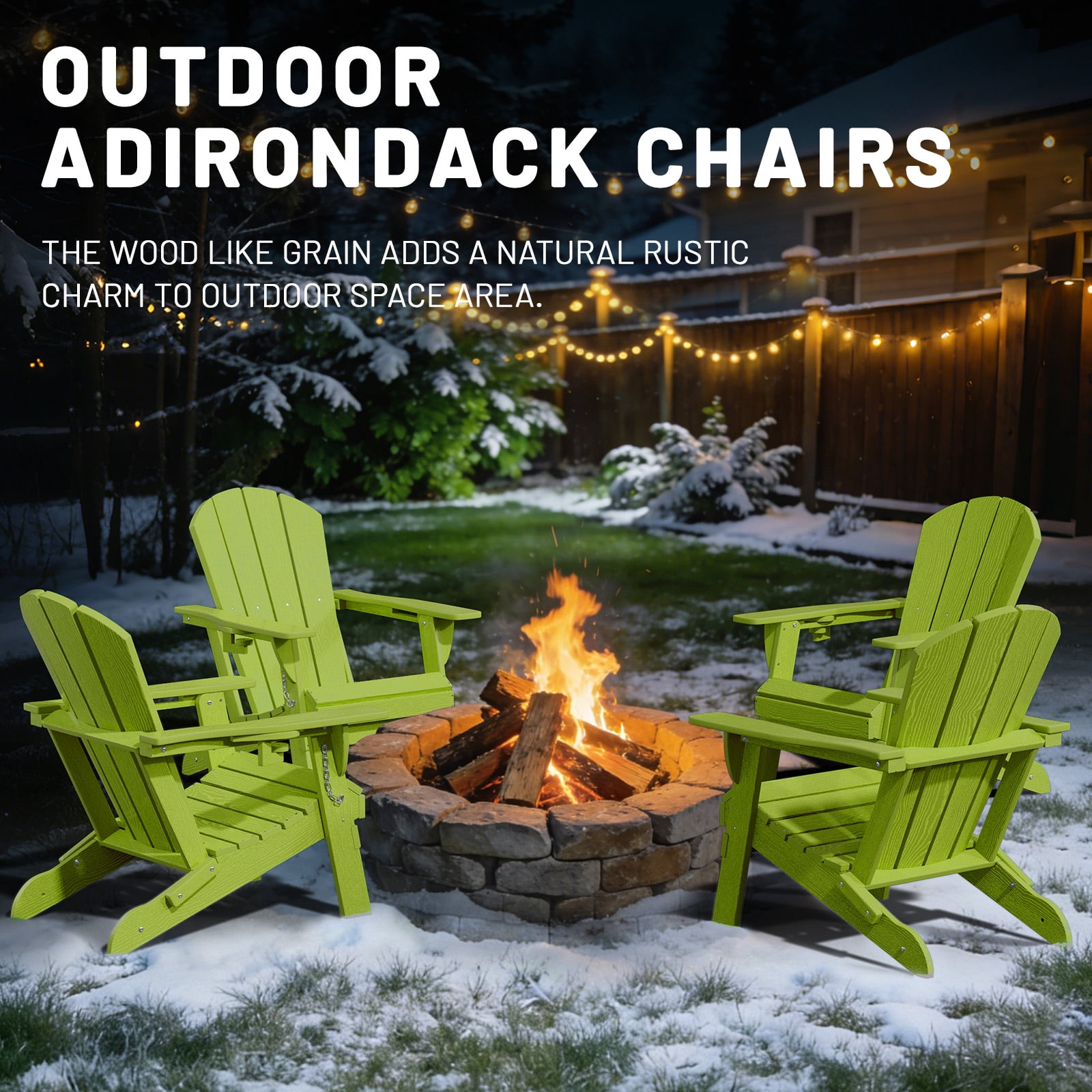 Easthome Adirondack Chair, HDPE All-Weather Outdoor Patio Lounge Chair with Cup Holder & 380lb Capacity for Deck, Garden, Poolside, Backyard - Green