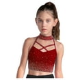 thumbnail image 3 of Haitryli Girls Sparkle Rhinestone Crop Top Halter Neck Sleeveless Vest For Gymnastics Ballet Performance Burgundy 14, 3 of 6