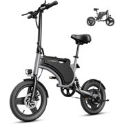 Jasion JC1 Electric Bike, 14" Mini Ebike for City Commuter, 350W Folding Electric Bicycle for Adults Teens, Dual Suspension