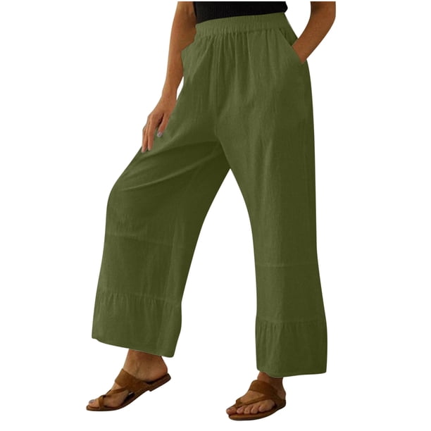 Moda Mujer Verano Casual Suelto Algodón Y Lino Bolsillo Sólido Pantalones Pantalones Fridja alkflakhf34313