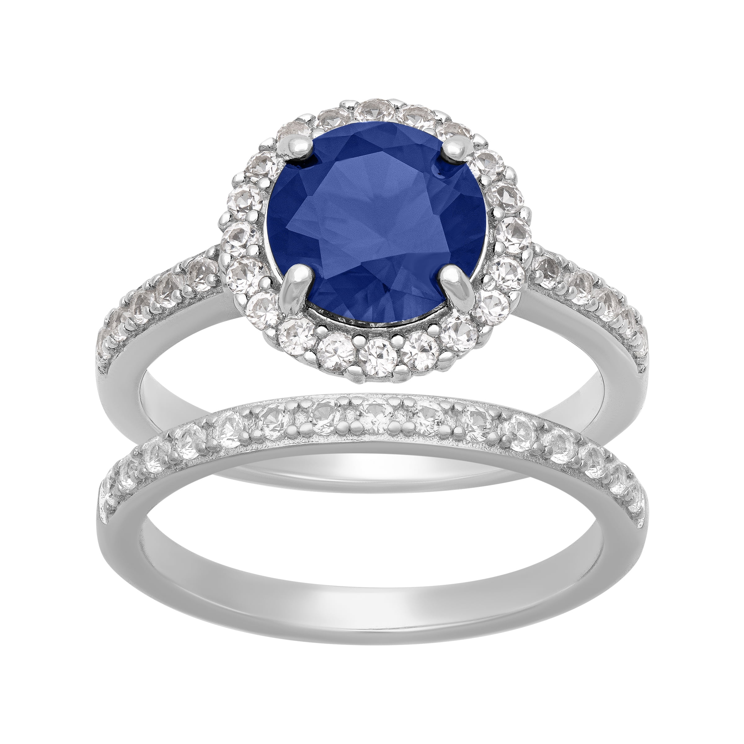 2 7/8 CT TGW Created Blue & White Sapphire "Royal Gem" Women's Bridal Set in Sterling Silver by Keepsake