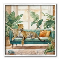 Stupell Industries Leopard & House Plants Animals & Insects Painting White Framed Art Print Wall Art, 24 x 24