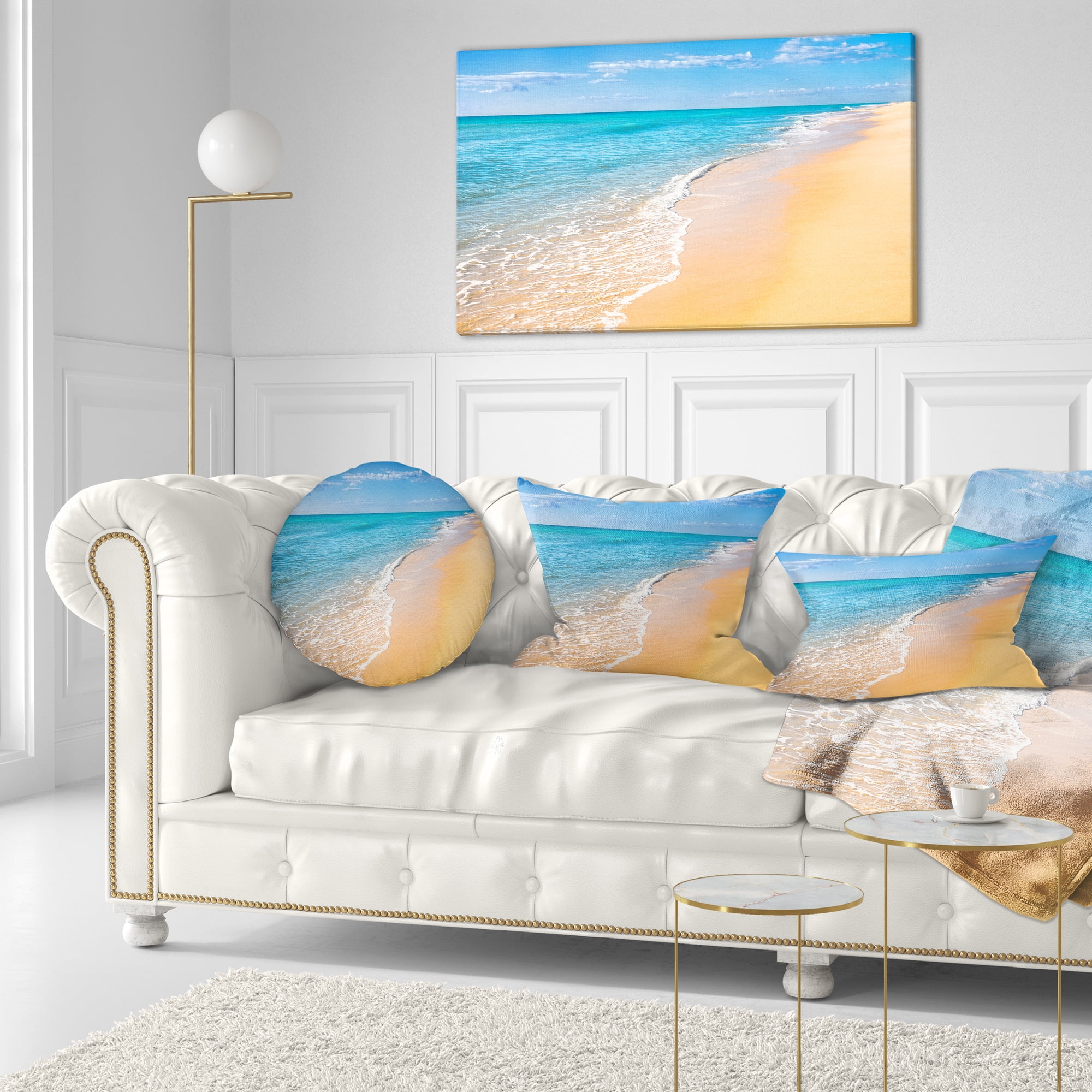 Designart Tropical Blue Sea and Sky - Seashore Photo Throw Pillow - 12x20