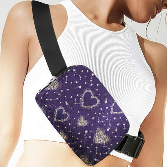 Vintage Love heart Purple Print Chest Bag - Women's Fashion Crossbody Bag with Adjustable Strap, Multiple Compartments, and Stylish Design - Perfect for Daily Use and Travel