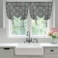 thumbnail image 4 of Blue Boho Tie Up Curtains for Windows, Adjustable Balloon Window Shades, Vintage Ethnic Tribe Abstract Art Floral Kitchen Window Treatments Farmhouse Short Curtains with Rod Pocket 42"x45", 4 of 8