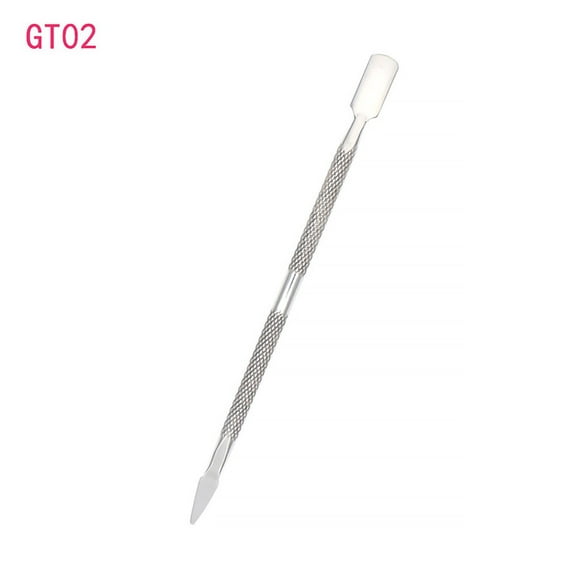 Soidarity Cuchara empujadora de cutículas de uñas de doble cabeza, recortadora de eliminación de esmalte de Gel de acero inoxidable, barra de pulido Juegos de manicura GT02 Soidarity CE000322-02