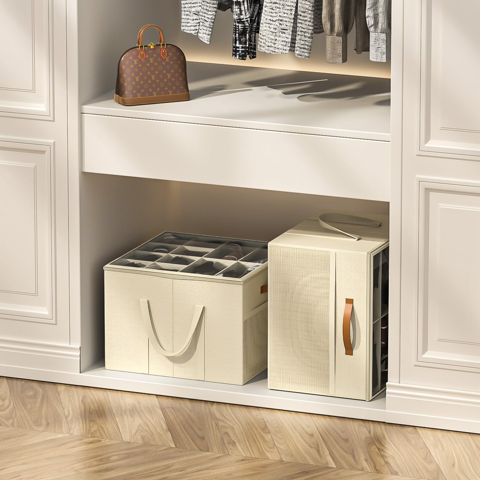 Aokeyee Shoe Storage Organizer 2-Pack, Beige photo 2