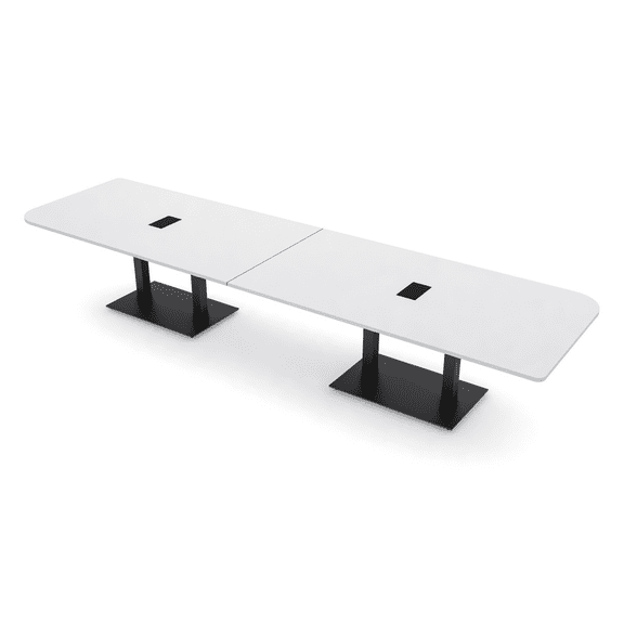 14 Person Rounded Corner Boardroom Table With Metal Base Power Module