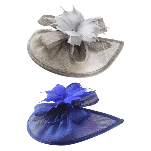 2 tocados de malla para mujer, con pinza para el pelo, para cóctel, té, fiesta, Kentucky Derby Gris azulado
