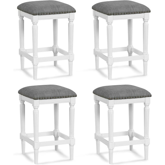 Set of 4 Modern Upholstered Counter Bar Stools Dining Stools for Kitchen, 3 Optional Height, Gray & White