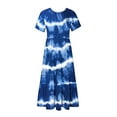 thumbnail image 7 of Penkiiy Women's Summer Casual Short Sleeve Crewneck Dress Casual Flowy Tiered Maxi Beach Dress With Pockets Tie-dyed Print Dress L Blue, 7 of 7
