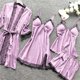 thumbnail image 5 of Conjunto de pijama de 4 piezas de encaje satinado para mujer: camisón con tirantes y revestimiento con relleno en el pecho, ropa de dormir sexy para todas las estaciones, 5 of 6