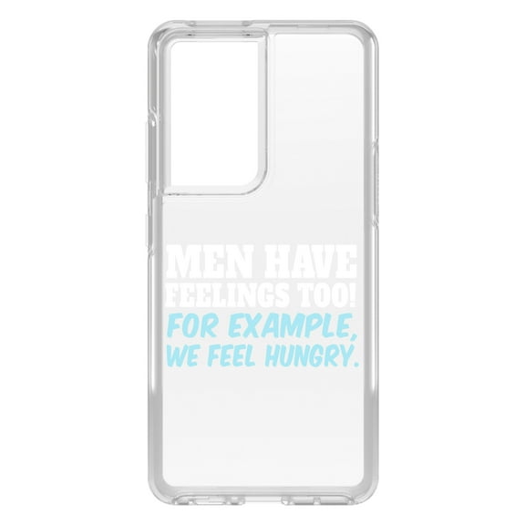 DistinctInk Clear Shockproof Hybrid Case for Galaxy S21 ULTRA 5G (6.8" Screen) - TPU Bumper Acrylic Back Tempered Glass Screen Protector - Men Have Feelings Too - Hunger