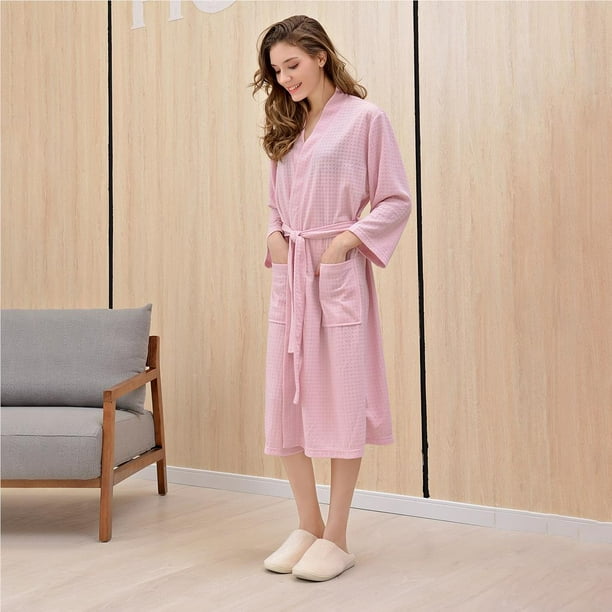 Pink Women's Full-Length Waffle Robe Comfortable Polyester Women's Robe  Ladies Dressing Gown Ladies Bathrobe Nightwear M / XL / XXXL Optional 
