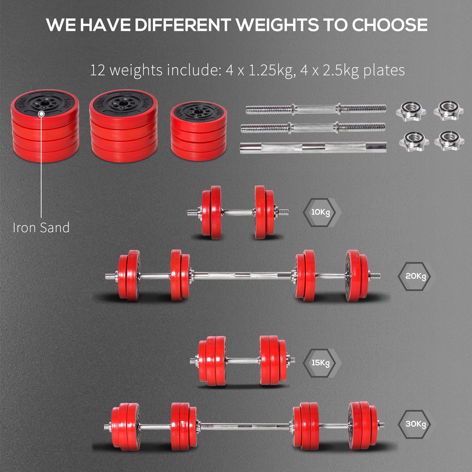 Soozier 66 lbs 2 in 1 Dumbbell & Barbell Adjustable Weight Set Strength for Arms, Shoulders and Back