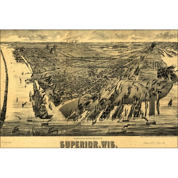 24"x36" Gallery Poster, Perspective map of Superior, Wisconsin 1893