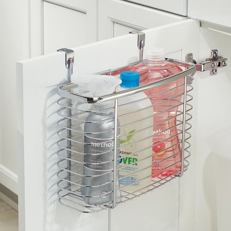 InterDesign Axis Over the Cabinet Kitchen Storage Organizer Basket for Aluminum Foil, Sandwich Bags, Cleaning Supplies, Medium, Chrome