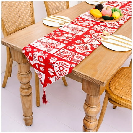 

NEGJ Christmas Pretty Table Runner Perfect For Christmas Dinner Party Washable Beautiful Design Table Cloth For Family Time