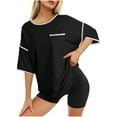 thumbnail image 1 of Tops Largos para Leggings Suelto Casual Bolsillo Color Sólido Cuello Redondo Manga Corta Superior, Poliéster, 1 of 9
