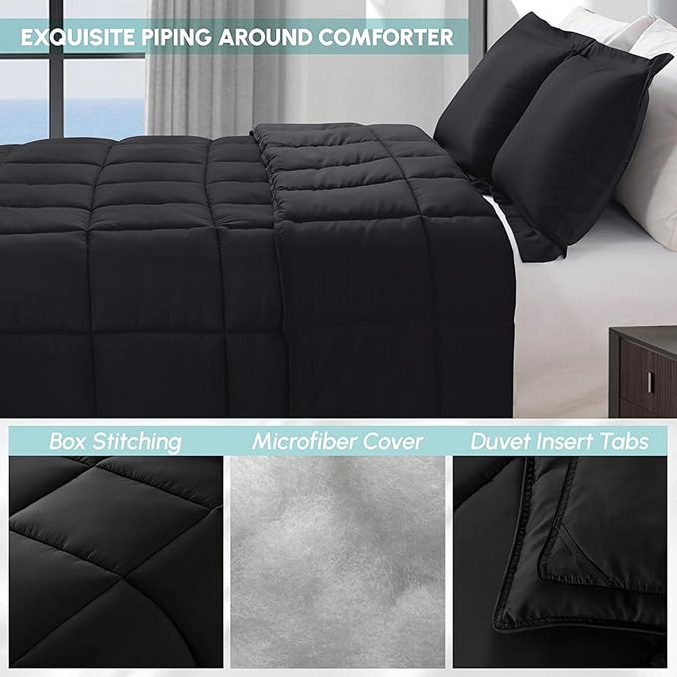 Elegant Comfort 3-Piece Comforter Set, Down Alternative Box Stitched, Ultra Soft All-Season Bedding with Shams, Plush Cozy Duvet Insert with Corner Tabs - Oversize King, Black