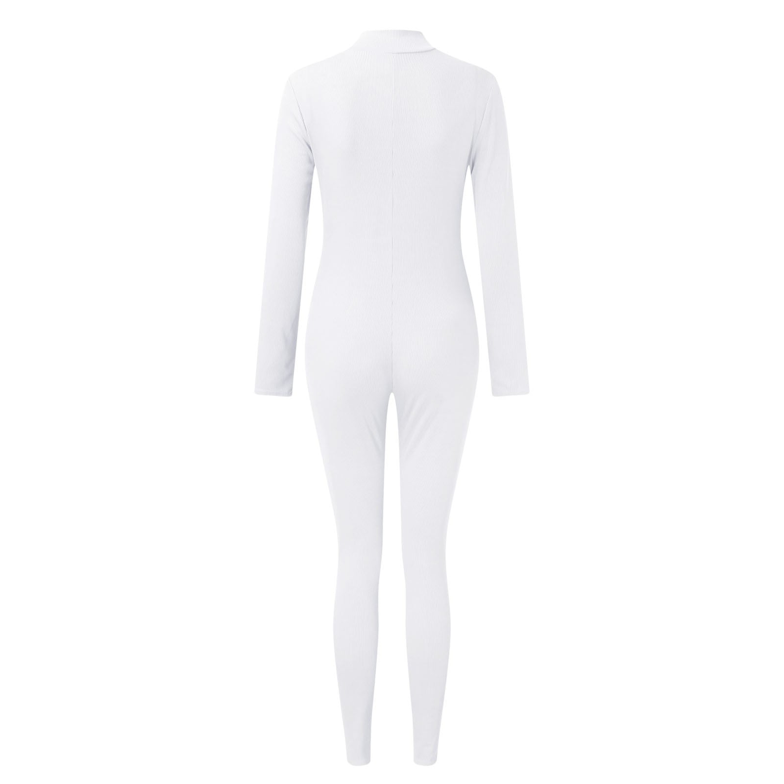 Hi Clasmix Women's Round Collar Long Sleeve Bodysuit Jumpsuit Ribbed Slim  Fit Tops Business Casual Outfits (White, Large-X-Large)