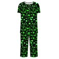 thumbnail image 3 of Dazajoo St Patricks Day Set Women Lucky Shamrock Short Sleeve Crew Neck Button Shirts Matching Elastic Capris 2025 Summer Spring Comfy Loose Sleepwear,Multicolor,M, 3 of 4
