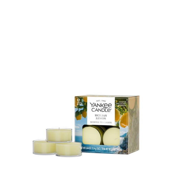Yankee Candle Scented Tea Light Candles, Sicilian Lemon, Yellow, 12 Count