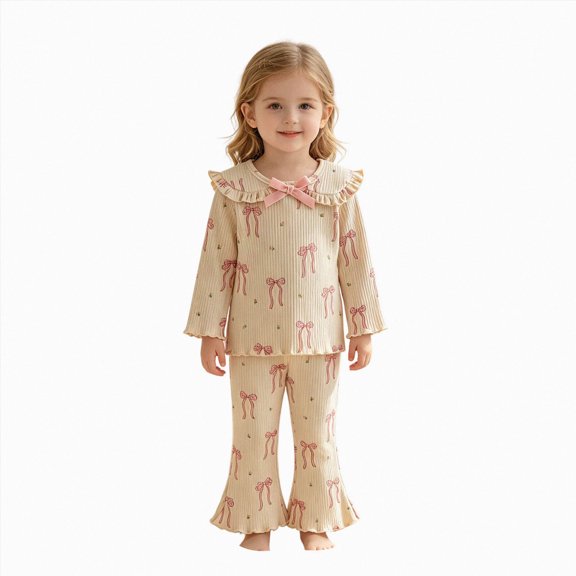 mgoYE Toddler Baby Girl Outfits Ruffle Long Sleeve Trim Tops Flare Pants Set Toddler 2Pcs Fall Winter Clothes