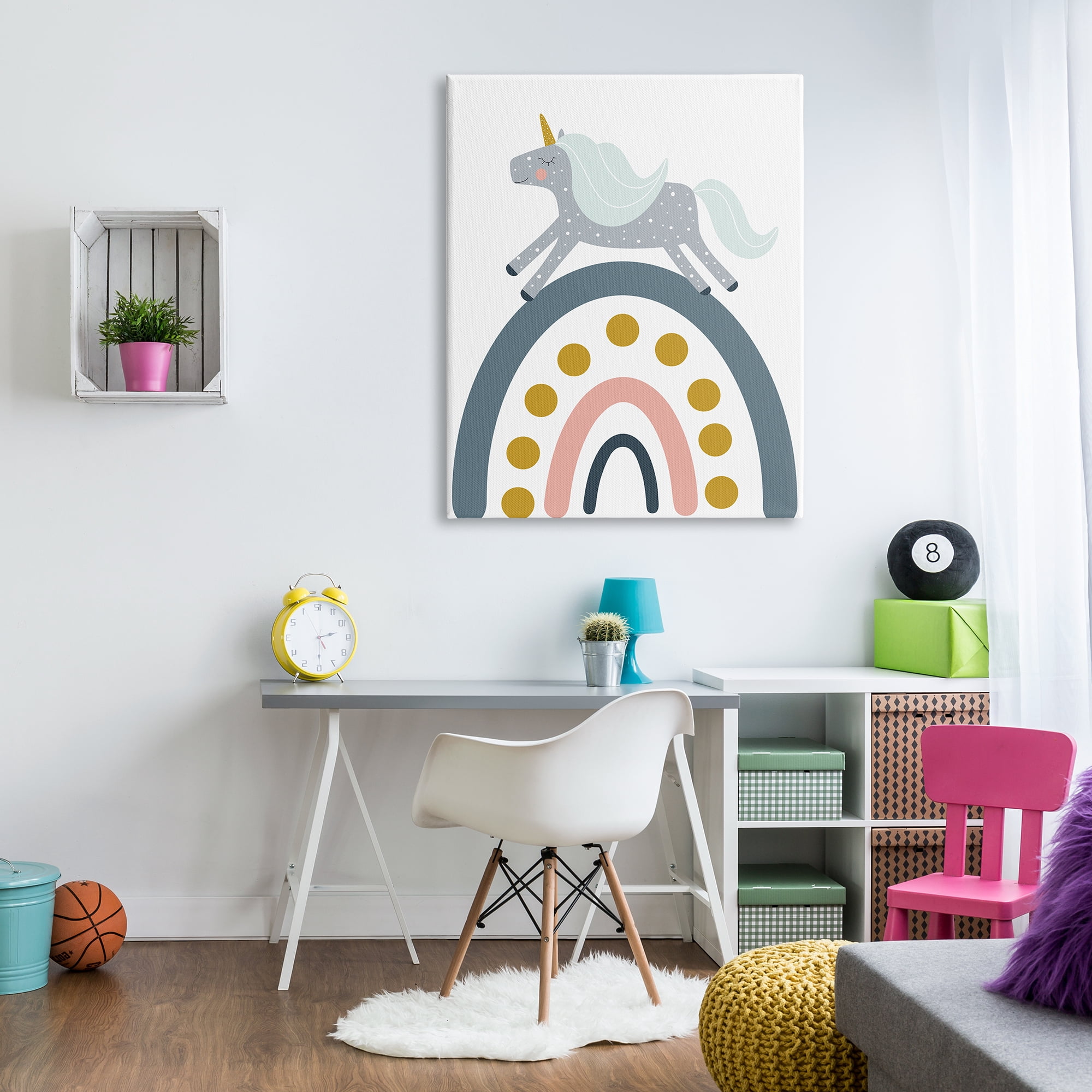 Stupell Industries Neutral Unicorn over Rainbow Fairy Tales & Fantasy Painting Gallery Wrapped Canvas Art Print Wall Art, 36 x 48