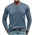 thumbnail image 2 of pstuiky camisa de manga larga para hombre, Suéter deportivo informal de color liso con cuello redondo y botones para hombre, blusa de manga larga con cuello redondo salir tops l, 2 of 7