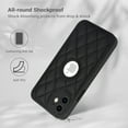 thumbnail image 3 of Compatible WIth iPhone 12 Phone Case with Logo Window,Trendy Diamond-checkered Pattern PU Leather Soft TPU Ultra Slim Anti-fall Shockproof Protective Back Cover Phone Case,Black, 3 of 7