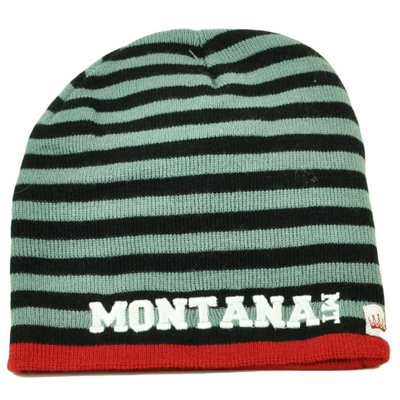 Montana State Knit Beanie Scrum Striped Cuffless Gray Hat Winter Red Black USA