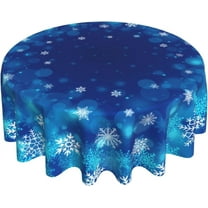 Winter Snowflakes Round Tablecloth, Christmas Blue White Snow Table Cloth 60 Inch for Kitchen Dining Decor, Xmas Polyester Fabric Non-Slip Table Cover for Holiday New Year