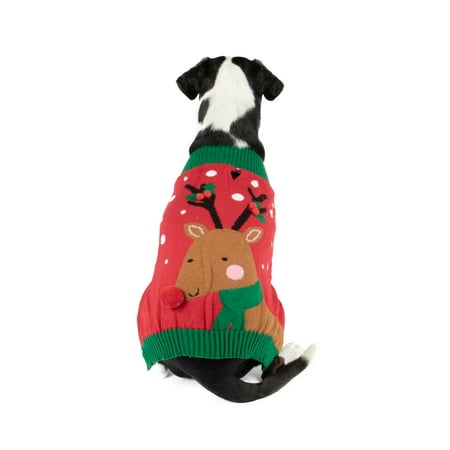 Vibrant Life  Holiday Dog Clothes  Reindeer Dog Sweater  Red  M