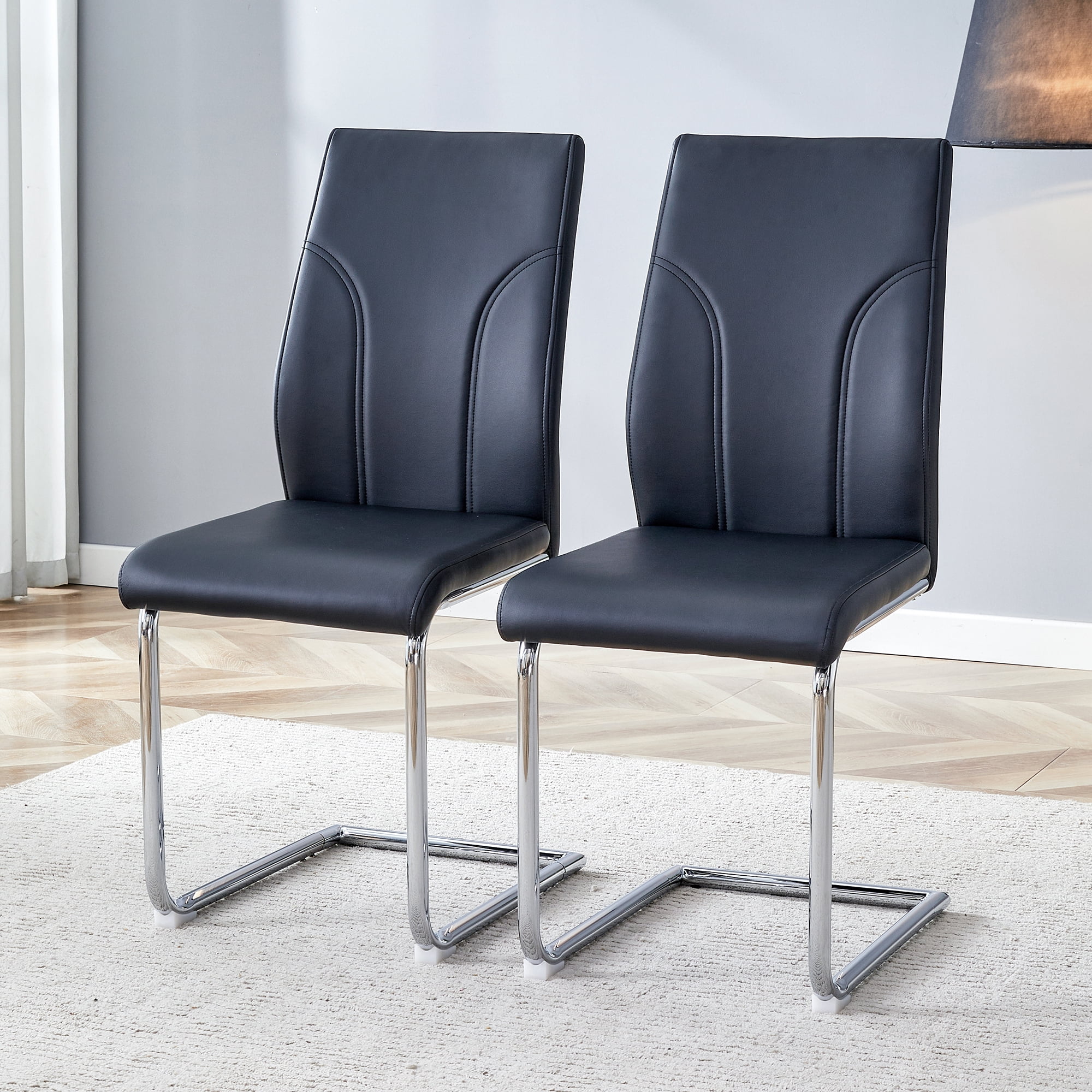 Black PU Dining Chairs Set of 4 with High Back and Sturdy Legs for Dining Room Kitchen Living Room