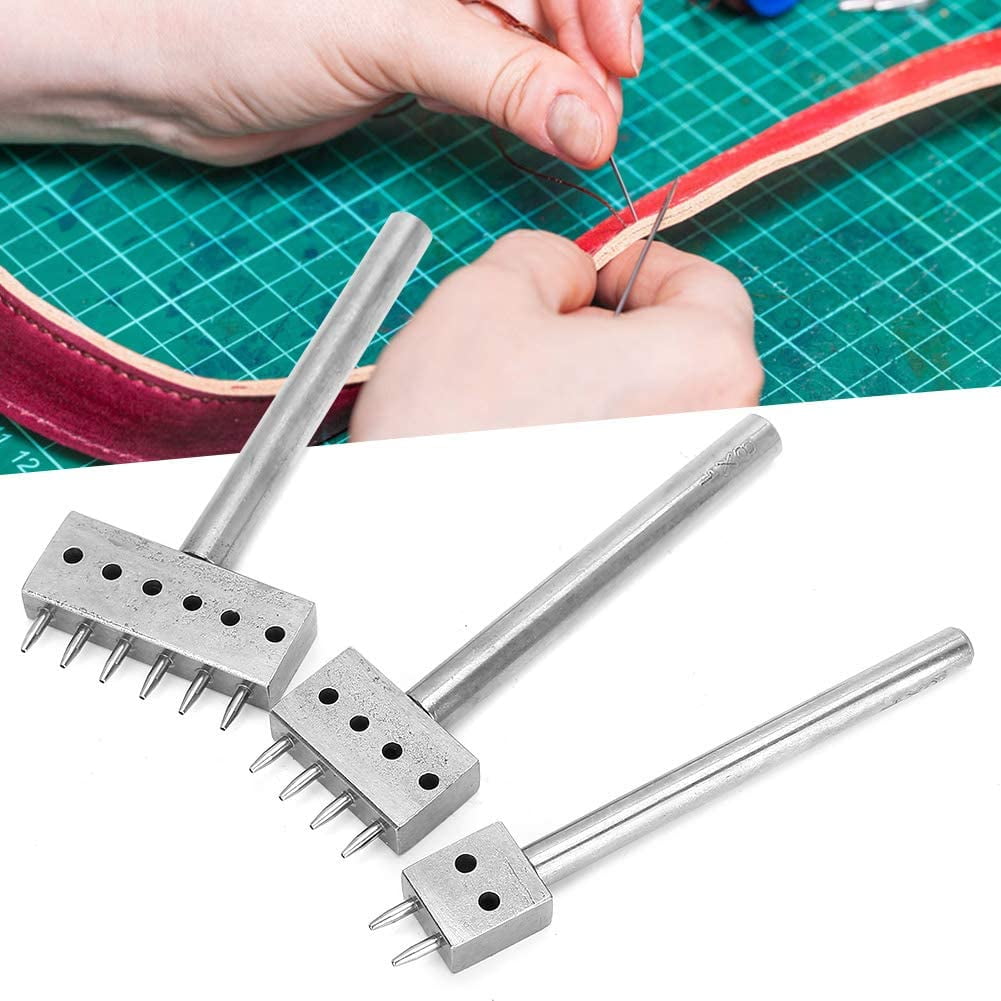 ABPETE 3PCS Profession Leather Hole Punch Tools, Cutting Stitch for Wallet Belt Spacing Punch Tool DIY Leather Craft Hole Punching Set Belt Hole Puncher(8mm Pitch (2 + 4 + 6))