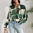 thumbnail image 3 of TFEOQRY Women's Abstract Pattern Print Blouse V Neck Long Sleeve Shirt Casual Button Down Loose Top Olive Green-1, 3 of 7