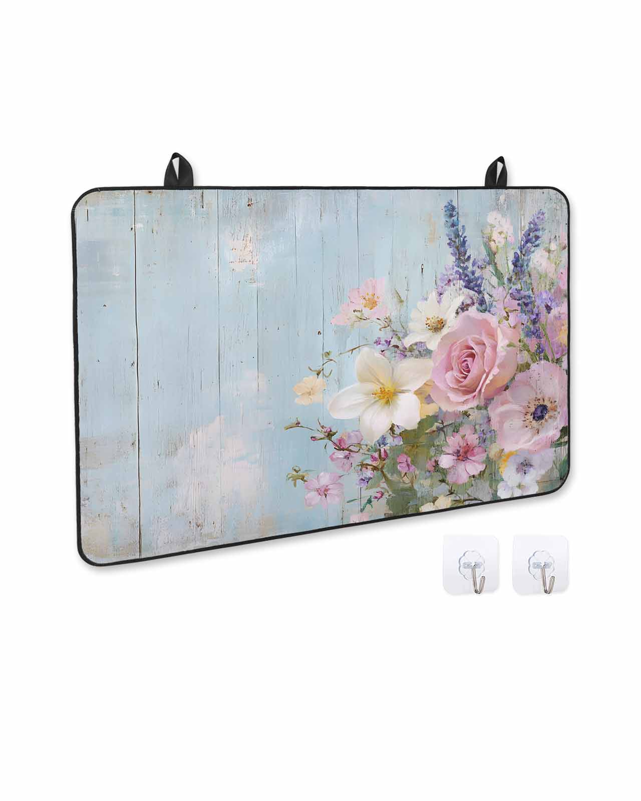nqOlkjepod Large Induction Cooktop Protector Mat 28.5"x20.5", Spring Pink Flower Stove Top Covers for Electric Stove, Lavender Botanical Blue Wood Board Stove Burner Cover Mats Stove Cover