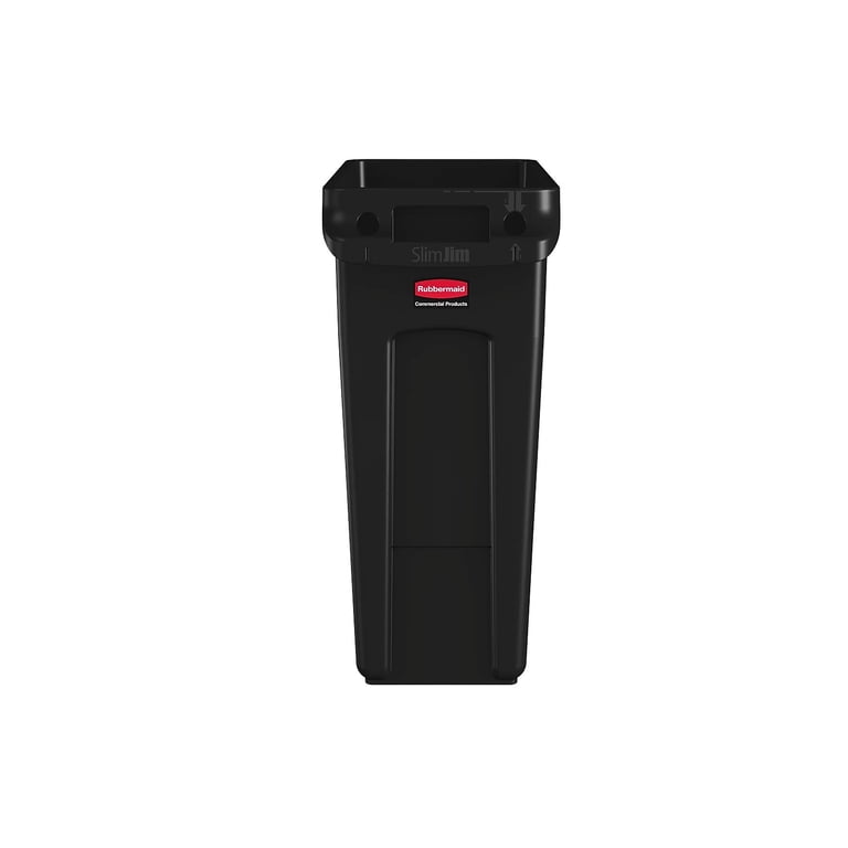Rubbermaid, Vented Slim Jim Resin Trash Can, 16 gal, Black