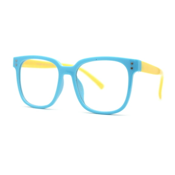 Kid Girls Flexible Rubber Hipster Horn Rim Blue Light Filter Computer Glasses Teal Yellow