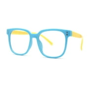 Kid Girls Flexible Rubber Hipster Horn Rim Blue Light Filter Computer Glasses Teal Yellow