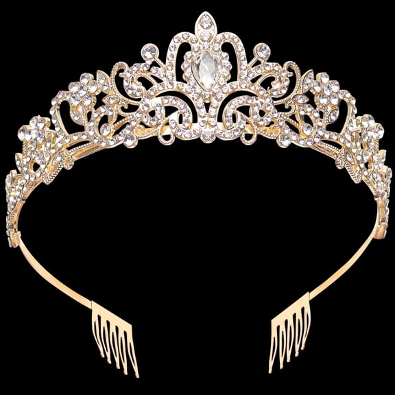 Mygeromon Crystal Tiara Gold Princess Crown for Women Girls Birthday,Wedding,Christmas Gifts