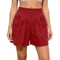 thumbnail image 6 of Bmisegm Summer Shorts for Women Plus Size Solid Color Summer Loose Fit Pleated Elastic Waistb Beach Wide Leg Shorts with Pockets Red XL, 6 of 6
