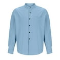 thumbnail image 5 of Txeol Men's Cotton Long Sleeve Shirts Casual Button Down Banded Collar Shirt Solid Color Tops with Pocket Business Outfits,Light Blue,L, 5 of 7