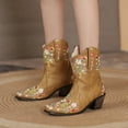 thumbnail image 2 of XZNGL New Winter Cowboy Boots Embroidered Flowers Thick Heel Ladies Short Boots, 2 of 9