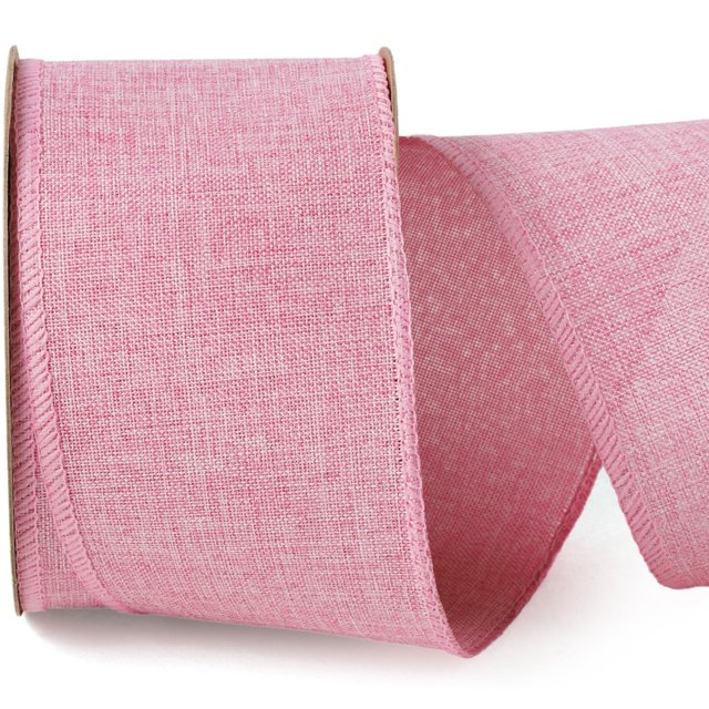 Cinta decorativa de lino rosa con alambre de 6,5 cm x 11 m